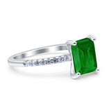 Emerald Cut Art Deco Wedding Ring Simulated Cubic Zirconia 925 Sterling Silver