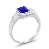 Three Stone Emerald Cut Simulated Cubic Zirconia Wedding Engagement Ring 925 Sterling Silver
