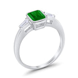 Three Stone Emerald Cut Simulated Cubic Zirconia Wedding Engagement Ring 925 Sterling Silver