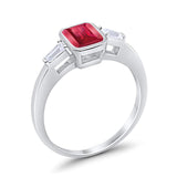Three Stone Emerald Cut Simulated Cubic Zirconia Wedding Engagement Ring 925 Sterling Silver