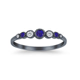 Half Eternity Band Round Simulated Blue Sapphire Cubic Zirconia 925 Sterling Silver (4mm)
