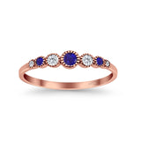 Half Eternity Band Round Simulated Blue Sapphire Cubic Zirconia 925 Sterling Silver (4mm)