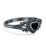 Solitaire Heart Promise Ring Solid Oxidized 925 Sterling Silver