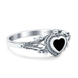 Solitaire Heart Promise Ring Solid Oxidized 925 Sterling Silver