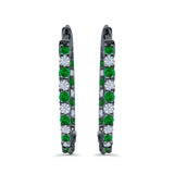 Huggie Hoop Earrings Round Simulated CZ 925 Sterling Silver (14mm)
