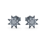 Starburst Stud Earrings Round Simulated Cubic Zirconia 925 Sterling Silver