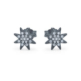 Starburst Stud Earrings Round Simulated Cubic Zirconia 925 Sterling Silver