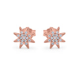 Starburst Stud Earrings Round Simulated Cubic Zirconia 925 Sterling Silver