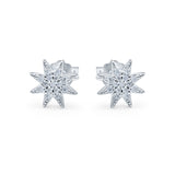 Starburst Stud Earrings Round Simulated Cubic Zirconia 925 Sterling Silver