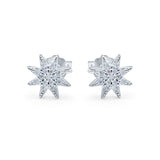 Starburst Stud Earrings Round Simulated Cubic Zirconia 925 Sterling Silver