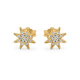 Starburst Stud Earrings Round Simulated Cubic Zirconia 925 Sterling Silver