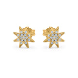 Starburst Stud Earrings Round Simulated Cubic Zirconia 925 Sterling Silver