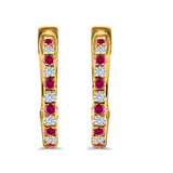 Half Eternity Huggie Hoop Earrings Round Simulated CZ 925 Sterling Silver (14mm)