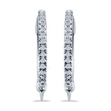 Half Eternity Hoop Earrings Round Simulated CZ 925 Sterling Silver (14mm)