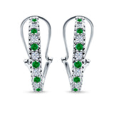 Half Eternity Heart Huggie Hoop Earrings Round Simulated CZ 925 Sterling Silver (18mm)