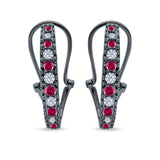 Half Eternity Heart Huggie Hoop Earrings Round Simulated CZ 925 Sterling Silver (18mm)