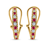 Half Eternity Heart Huggie Hoop Earrings Round Simulated CZ 925 Sterling Silver (18mm)