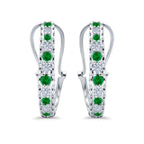 Half Eternity Huggie Hoop Earrings Round Simulated CZ 925 Sterling Silver (18mm)