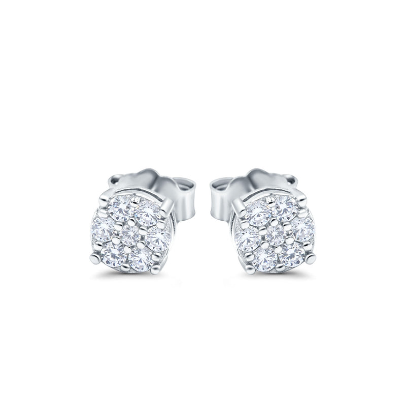 Simulated CZ Round Design Stud Earrings 925 Sterling Silver (5.3mm)