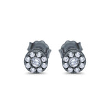 Simulated CZ Design Round Stud Earrings 925 Sterling Silver
