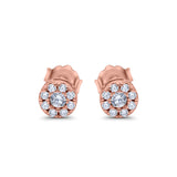 Simulated CZ Design Round Stud Earrings 925 Sterling Silver