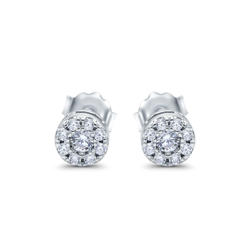 Simulated CZ Design Round Stud Earrings 925 Sterling Silver