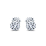Simulated CZ Design Round Stud Earrings 925 Sterling Silver