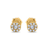 Simulated CZ Design Round Stud Earrings 925 Sterling Silver
