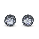 Art Deco Round Halo Engagement Bridal Stud Earrings Simulated CZ 925 Sterling Silver