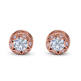 Art Deco Round Halo Engagement Bridal Stud Earrings Simulated CZ 925 Sterling Silver