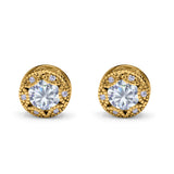 Art Deco Round Halo Engagement Bridal Stud Earrings Simulated CZ 925 Sterling Silver