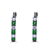 Half Eternity Huggie Hoop Earrings Round Simulated Cubic Zirconia 925 Sterling Silver (21mm)