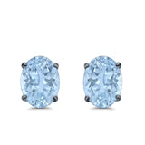 Art Deco Oval Wedding Bridal Solitaire Stud Earrings Simulated CZ 925 Sterling Silver-8mmx6mm