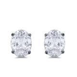 Art Deco Oval Wedding Bridal Solitaire Stud Earrings Simulated CZ 925 Sterling Silver-8mmx6mm