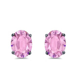 Art Deco Oval Wedding Bridal Solitaire Stud Earrings Simulated CZ 925 Sterling Silver-8mmx6mm