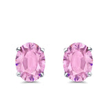 Art Deco Oval Wedding Bridal Solitaire Stud Earrings Simulated CZ 925 Sterling Silver-8mmx6mm