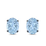 Art Deco Oval Wedding Bridal Solitaire Stud Earrings Simulated CZ 925 Sterling Silver-7mmx5mm