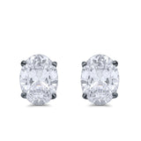 Art Deco Oval Wedding Bridal Solitaire Stud Earrings Simulated CZ 925 Sterling Silver-7mmx5mm