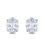 Art Deco Oval Wedding Bridal Solitaire Stud Earrings Simulated CZ 925 Sterling Silver-7mmx5mm