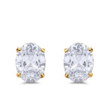 Art Deco Oval Wedding Bridal Solitaire Stud Earrings Simulated CZ 925 Sterling Silver-7mmx5mm