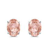 Art Deco Oval Wedding Bridal Solitaire Stud Earrings Simulated CZ 925 Sterling Silver-7mmx5mm