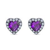 Heart shape Stud Earrings Wedding Simulated CZ 925 Sterling Silver (10mm)