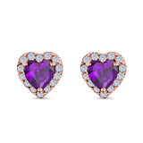 Heart shape Stud Earrings Wedding Simulated CZ 925 Sterling Silver (10mm)