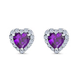 Heart shape Stud Earrings Wedding Simulated CZ 925 Sterling Silver (10mm)