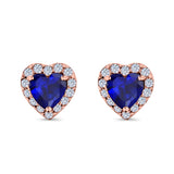 Heart shape Stud Earrings Wedding Simulated CZ 925 Sterling Silver (10mm)