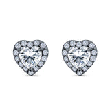 Heart shape Stud Earrings Wedding Simulated CZ 925 Sterling Silver (10mm)