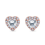 Heart shape Stud Earrings Wedding Simulated CZ 925 Sterling Silver (10mm)