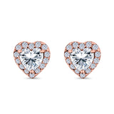 Heart shape Stud Earrings Wedding Simulated CZ 925 Sterling Silver (10mm)