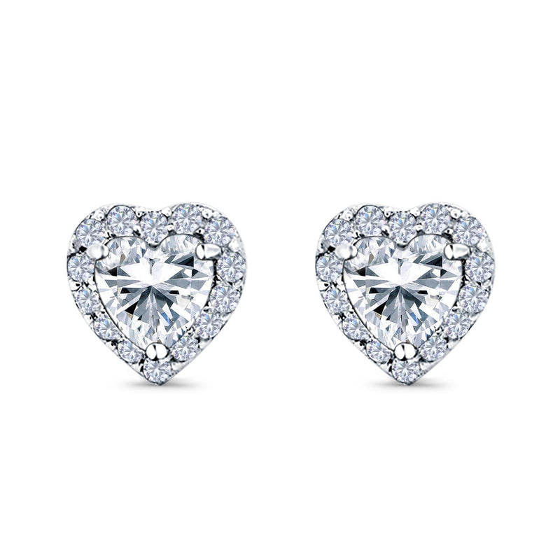 Heart shape Stud Earrings Wedding Simulated CZ 925 Sterling Silver (10mm)