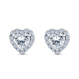 Heart shape Stud Earrings Wedding Simulated CZ 925 Sterling Silver (10mm)